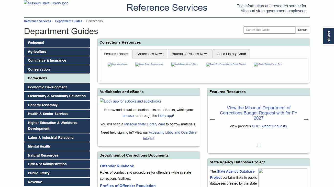 Corrections - Department Guides - Guides at Missouri State Library